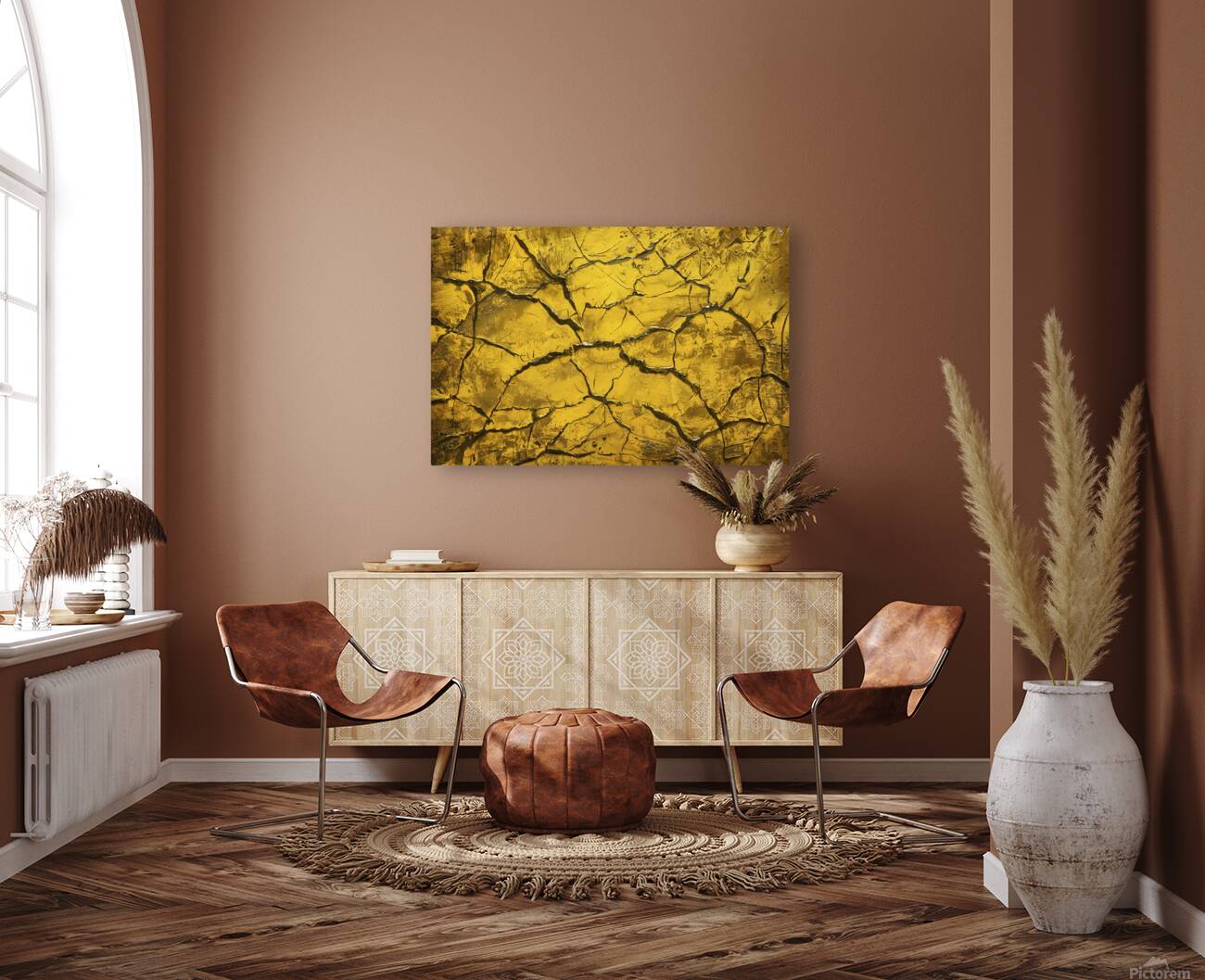A captivating rustic artwork featuring a vibrant Reproduction