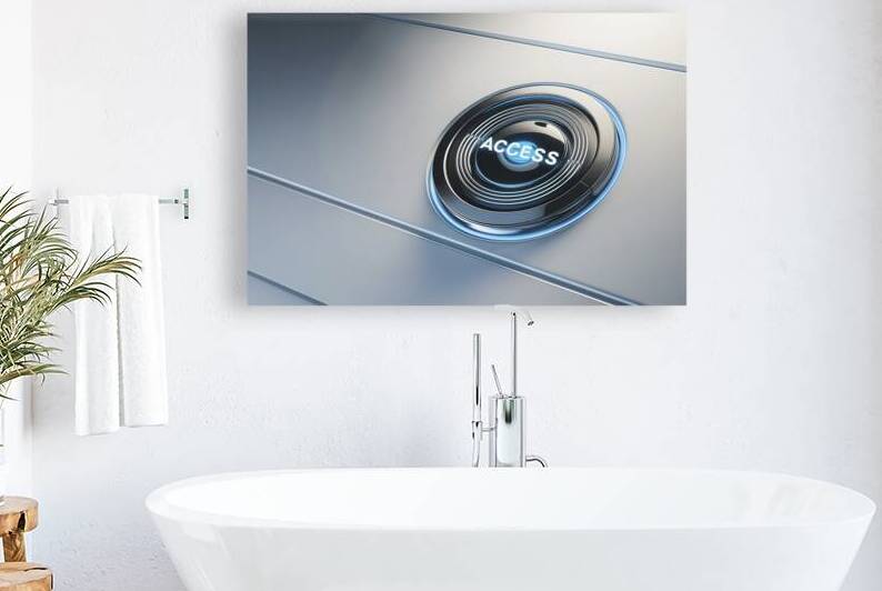 futuristic D rendering of a button labeled Access by Raluca Ciobanu