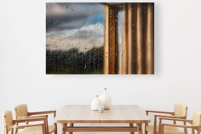 raindrops gently cascading down a windowpane Reproduction