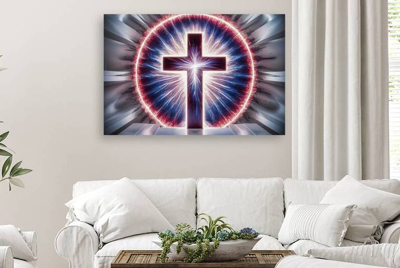 A radiant and divine image of a cross bursting wi by Raluca Ciobanu