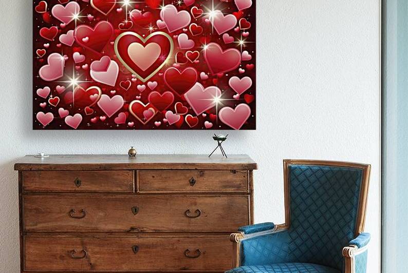 a vibrant array of red and pink heart shapes of v by Raluca Ciobanu