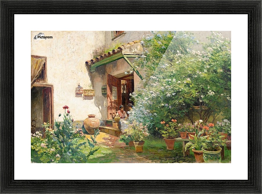 Figures talking inside courtyard Picture Frame print