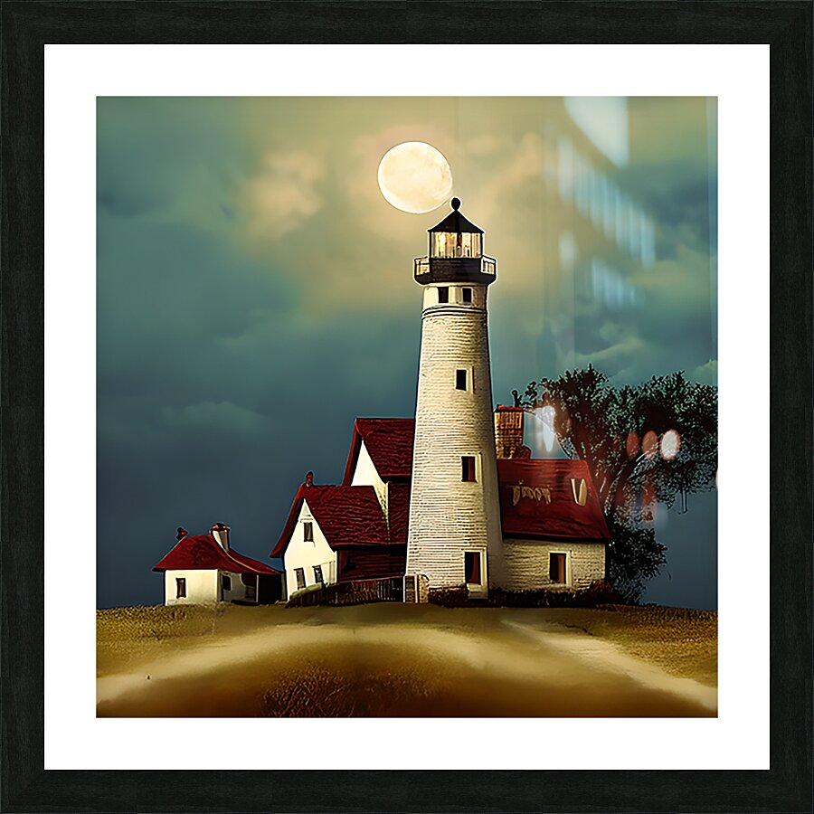 Ghosts lighthouse with night clouds on moon light 3 Picture Frame print