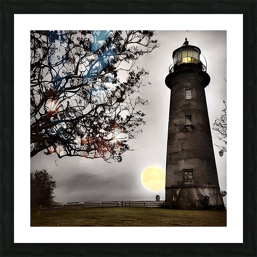 Ghosts lighthouse with night clouds on moon light 2 Picture Frame print