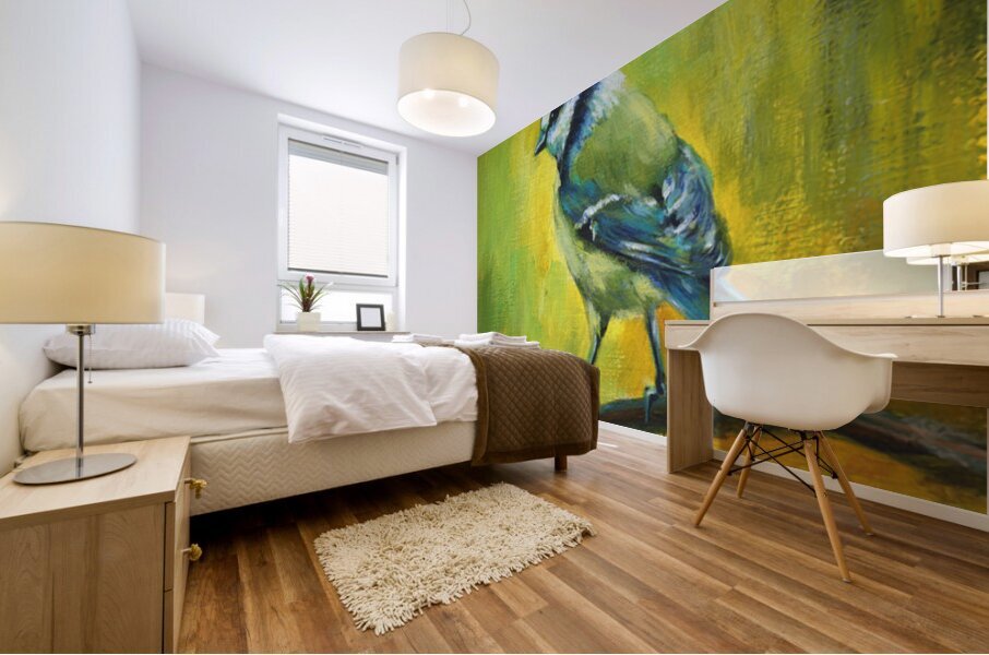 Blue tit bird portrait acrylic painting  Mural print