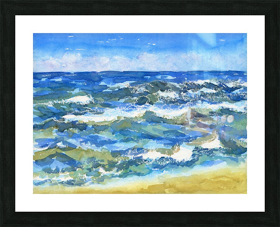 Blue ocean waves watercolor painting Picture Frame print