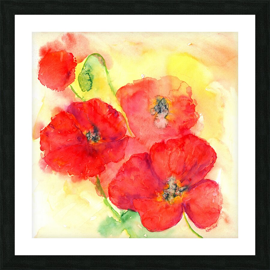 Red poppies watercolor painting Picture Frame print