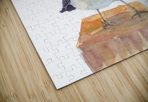 Robin on a perch watercolor painting Karen Kaspar puzzle