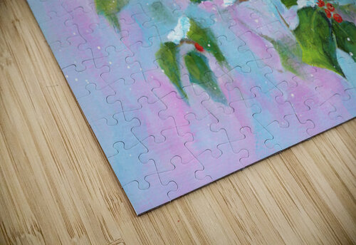 Robin with holly and winterberries acrylic painting Karen Kaspar puzzle