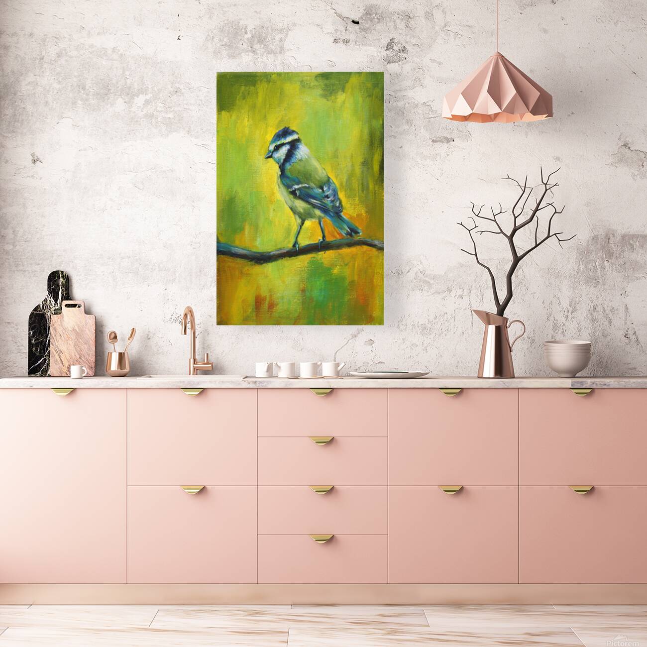 Blue tit bird portrait acrylic painting  Reproduction