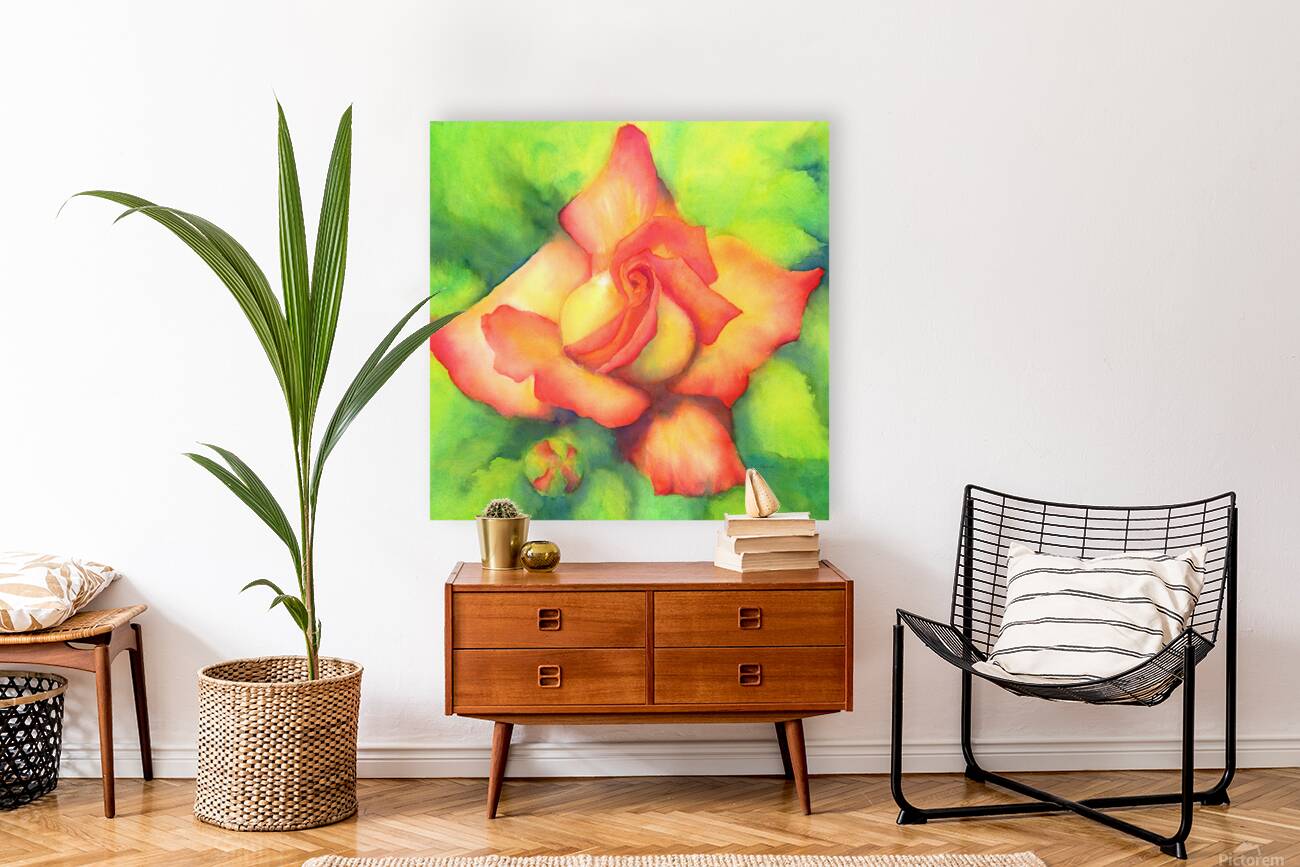 Velvety peachy rose watercolor painting Reproduction