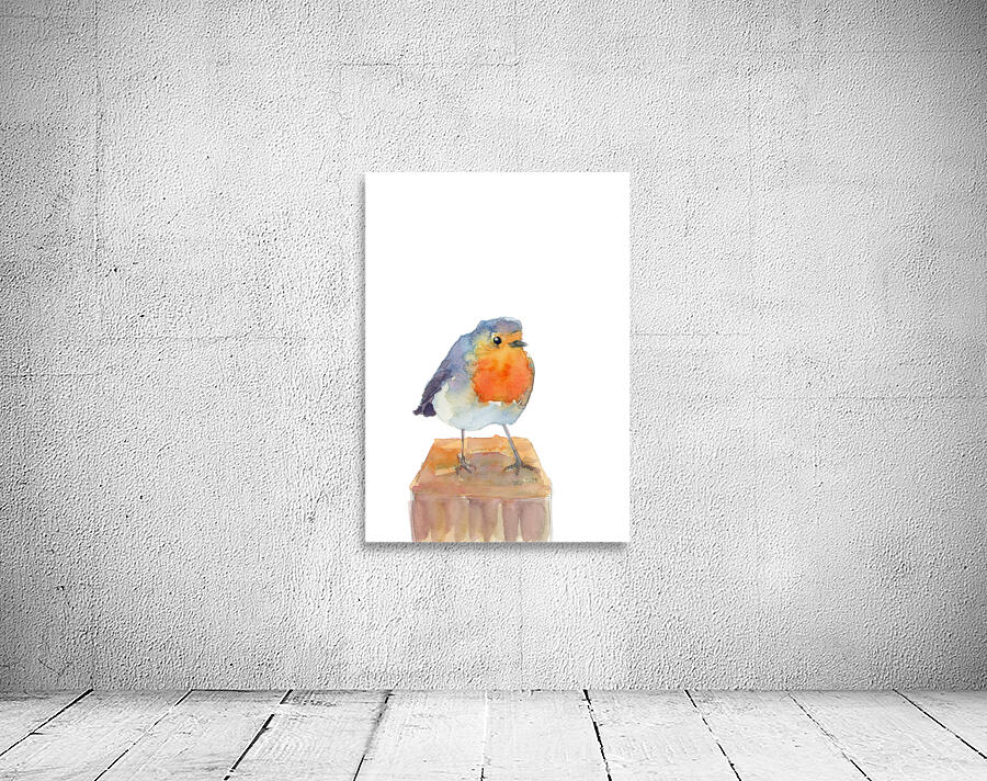 Robin on a perch watercolor painting Wall Preview