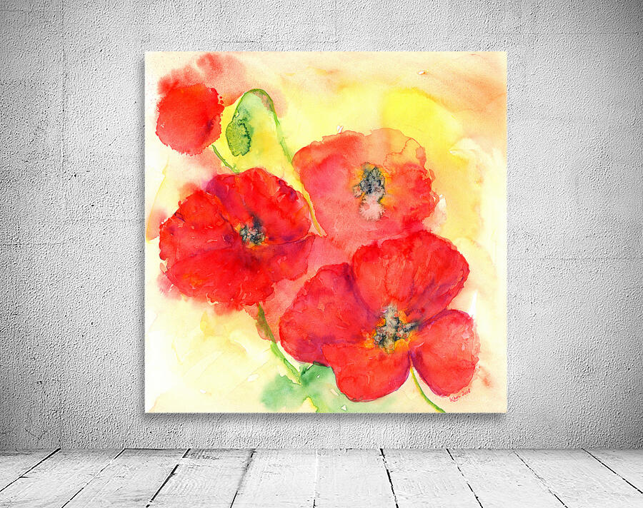 Red poppies watercolor painting Wall Preview