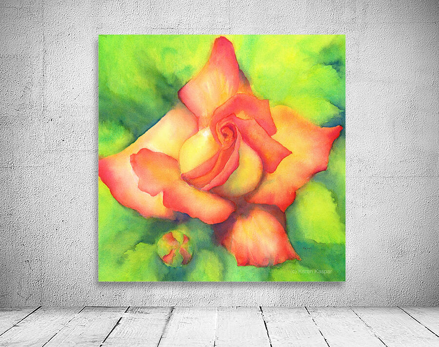 Velvety peachy rose watercolor painting Wall Preview