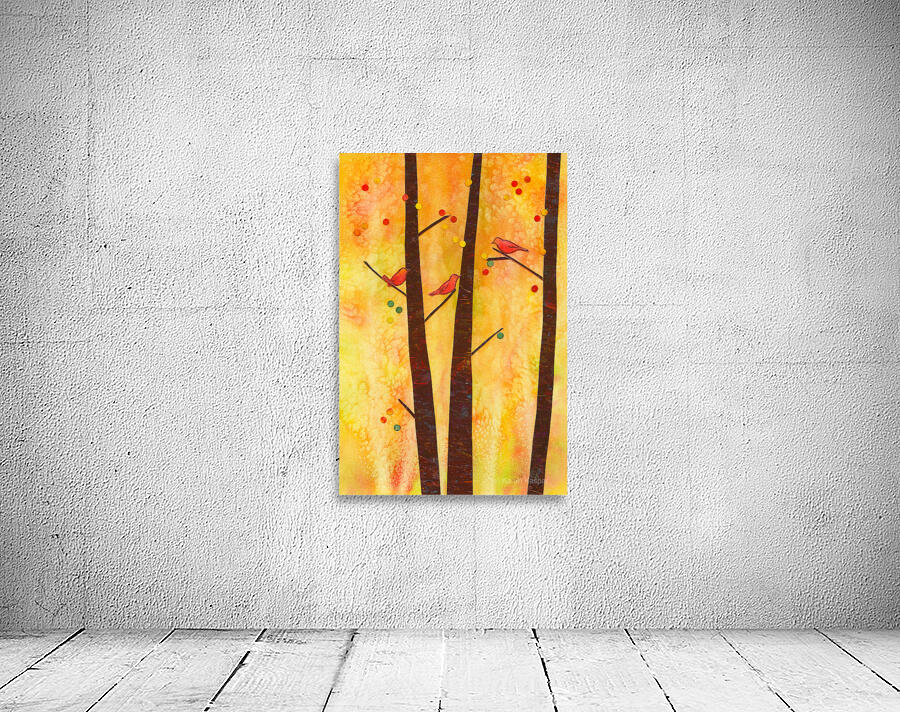 Birds in an autumn forest paper collage Aperçu sur mur