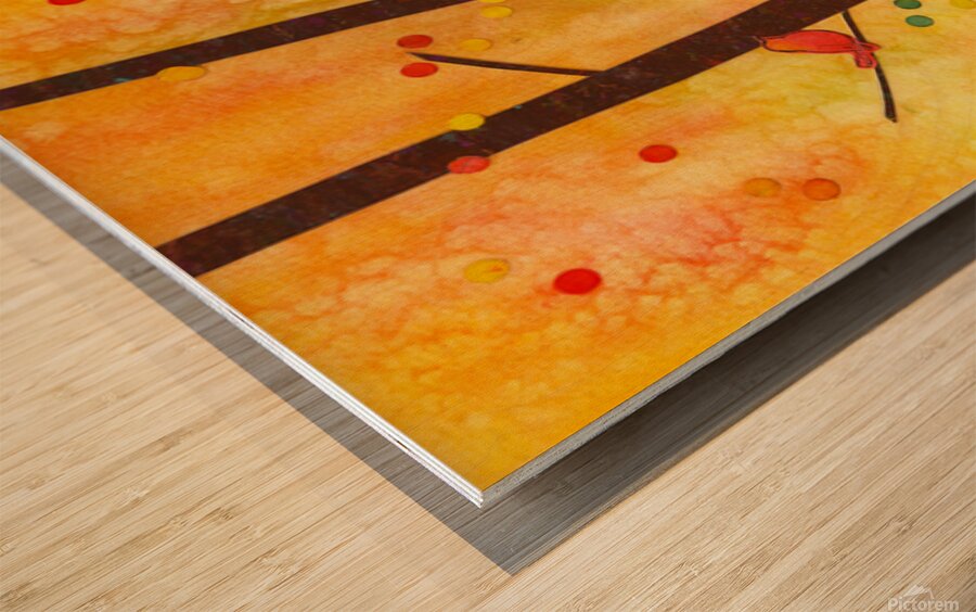 Birds in an autumn forest paper collage Impression sur bois