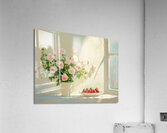 Still Life Pink Roses and Strawberries by a Window Acrylic Print