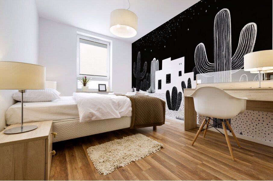Cactus Garden Sketch Night Mural print