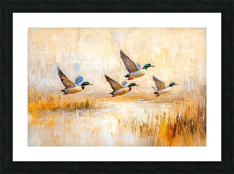 Ducks in Flight Over a Lake Picture Frame print