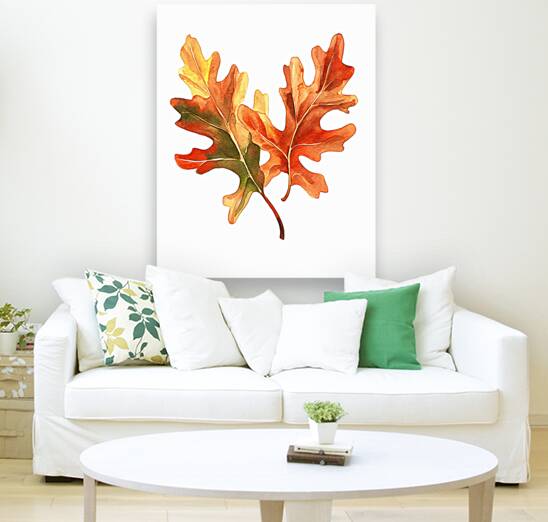 Autumn Oak Leaves on White Reproduction
