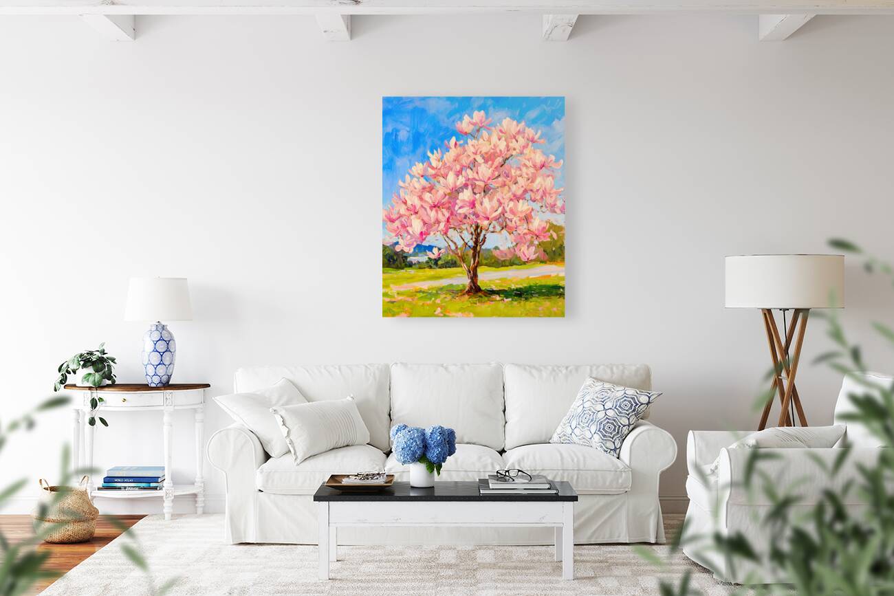 Magnolia Tree in Full Bloom Reproduction