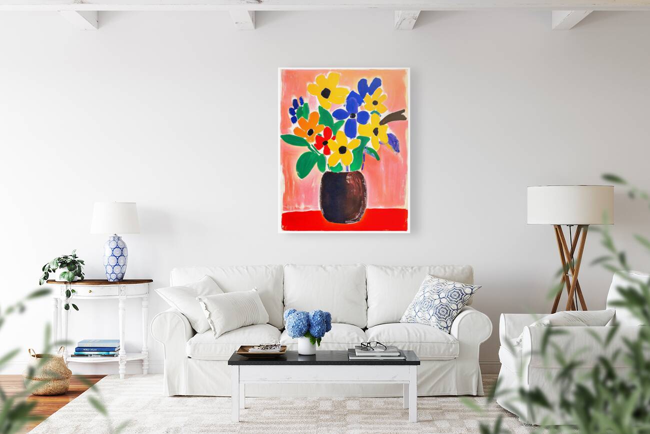 Abstract Vase of Bright Flowers Reproduction
