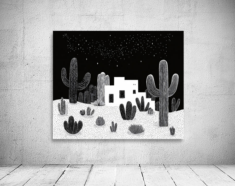 Cactus Garden Sketch Night Wall Preview