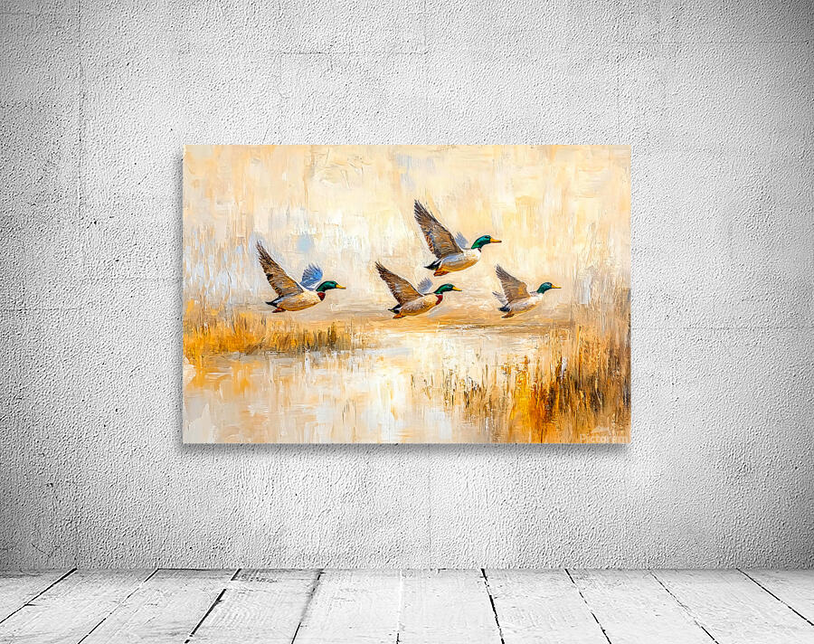 Ducks in Flight Over a Lake Wall Preview