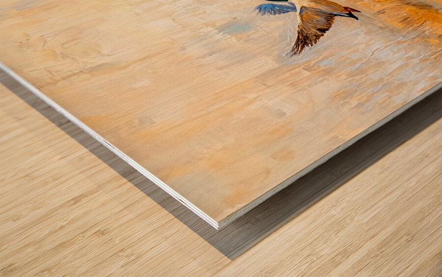 Ducks in Flight Over a Lake Wood print