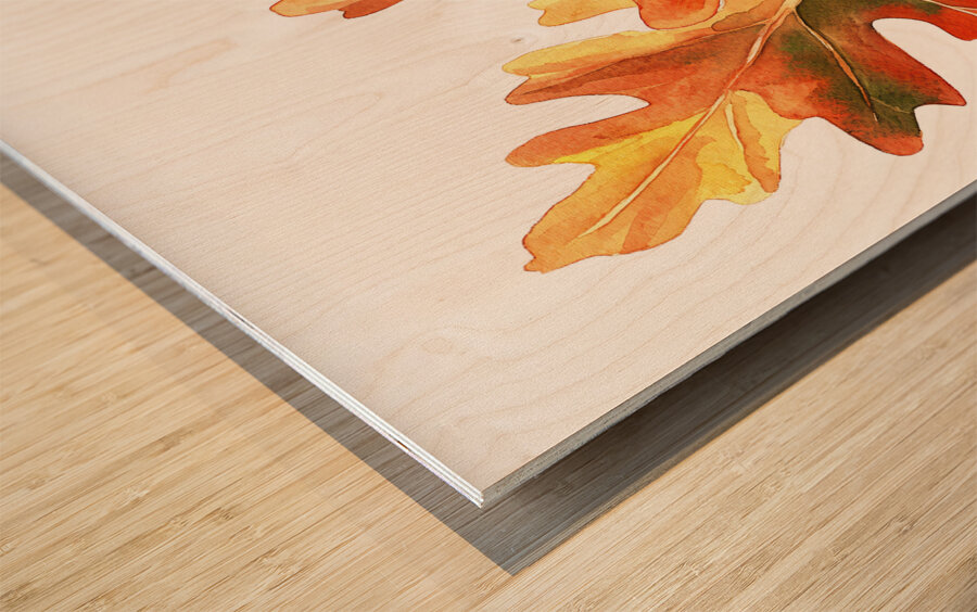 Autumn Oak Leaves on White Wood print