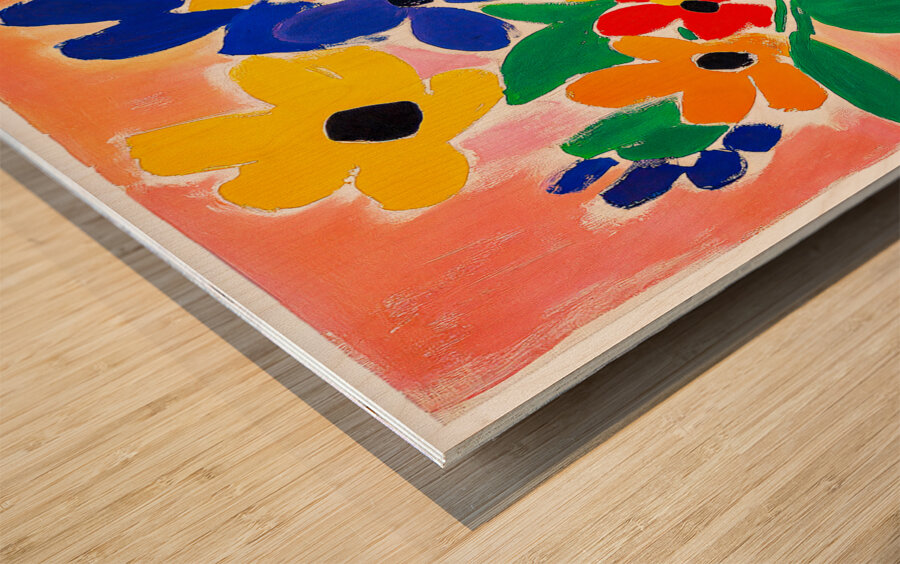 Abstract Vase of Bright Flowers Wood print