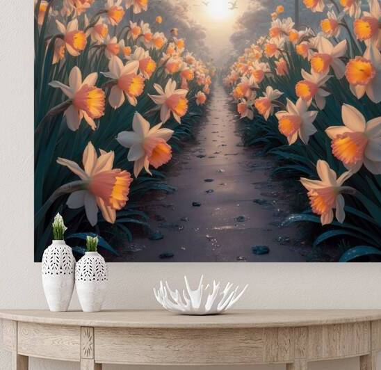 Dawns Embrace on a Field of Daffodils 3D Rendering by ARFart