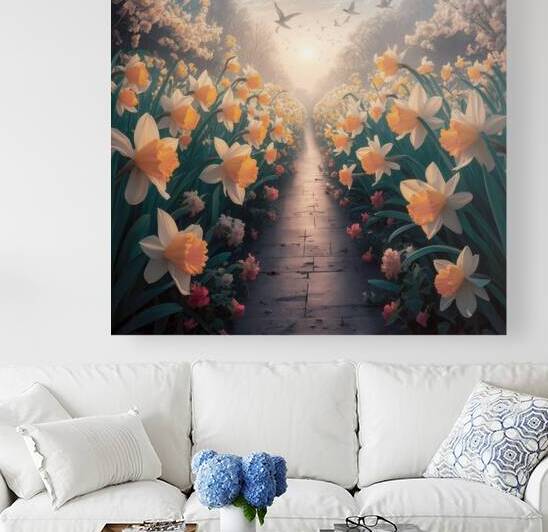 Dawns Embrace on a Field of Daffodils 3D Rendering 1 by ARFart