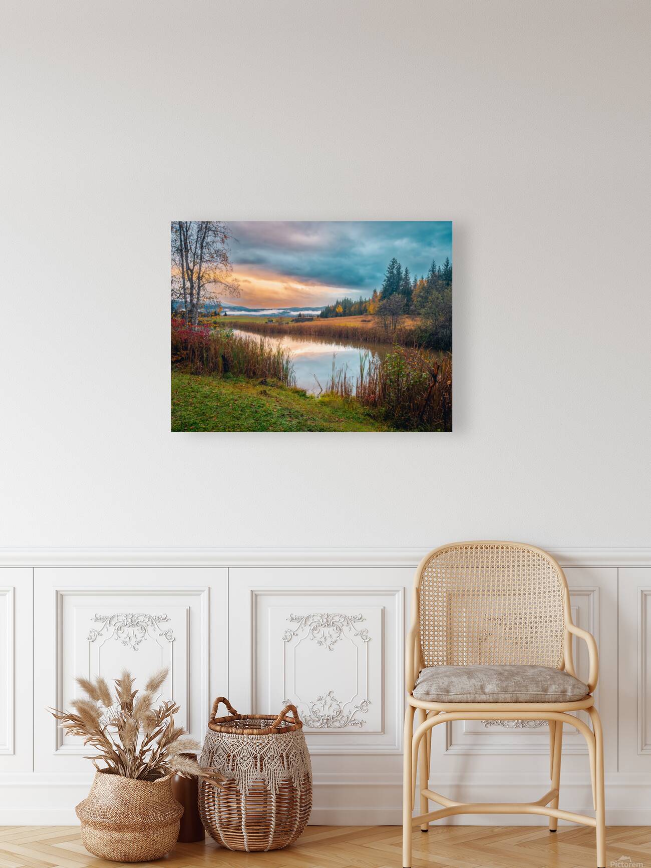 Dramatic Autumn Pond Reproduction