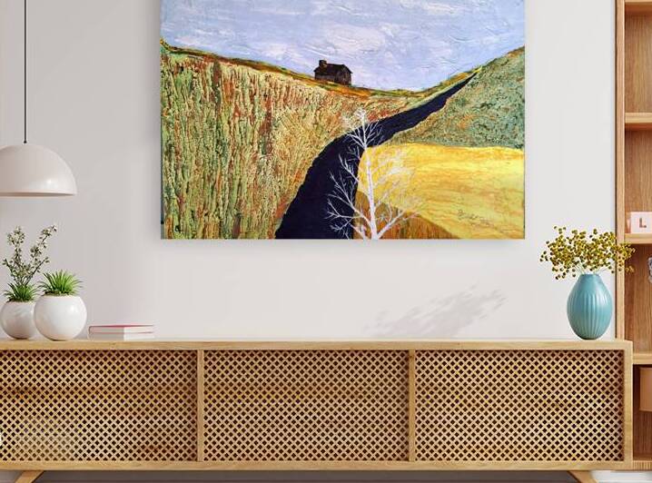 Grange solitaire sur la coline   19.75 x 15.5 by Michel Mayer artiste peintre