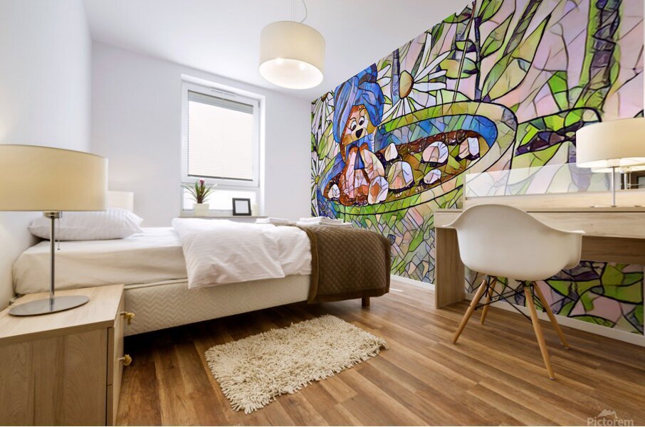 ArtXcl 072 bear cup reading flowers mosaic drawing Mural print