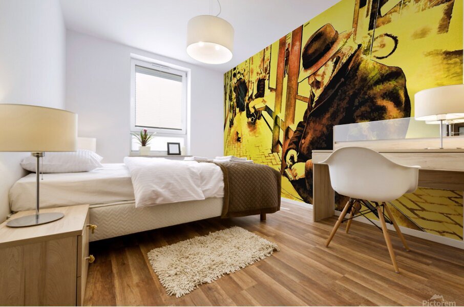 ArtXcl 076 vintage train station man waiting Mural print