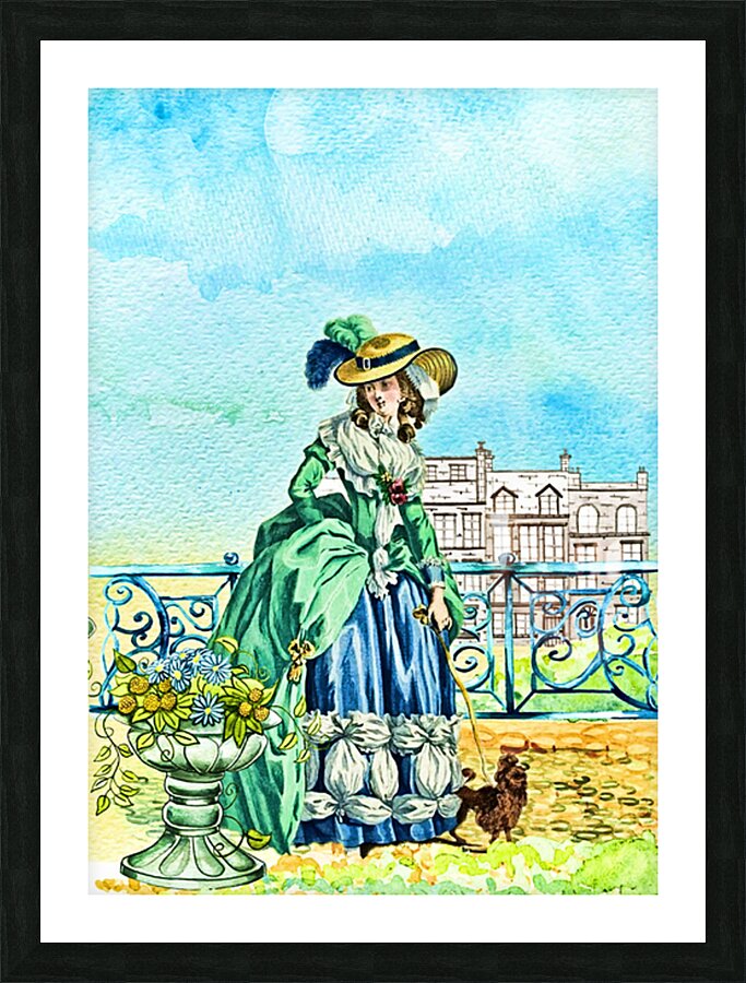 ArtXcl 134 Women in Blue Vintage drawing oil-paint-style Picture Frame Printing