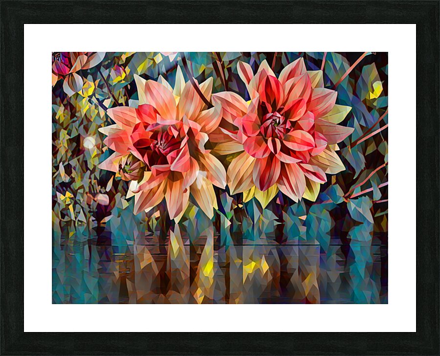 ArtXcl 148 Dahlias Flowers polyart-paint-style Picture Frame Printing