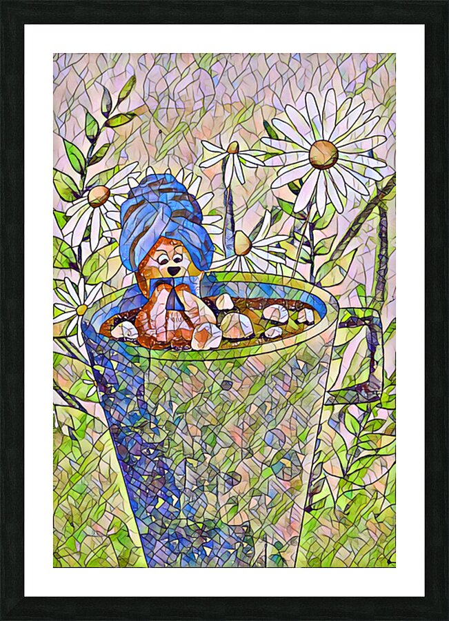 ArtXcl 072 bear cup reading flowers mosaic drawing Picture Frame Printing