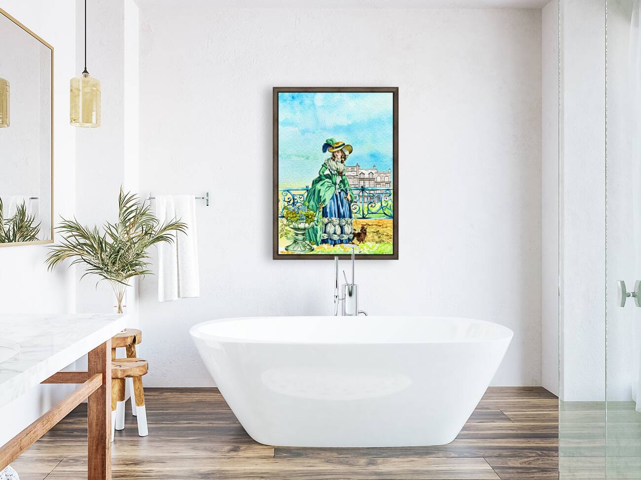 ArtXcl 134 Women in Blue Vintage drawing oil-paint-style Reproduction