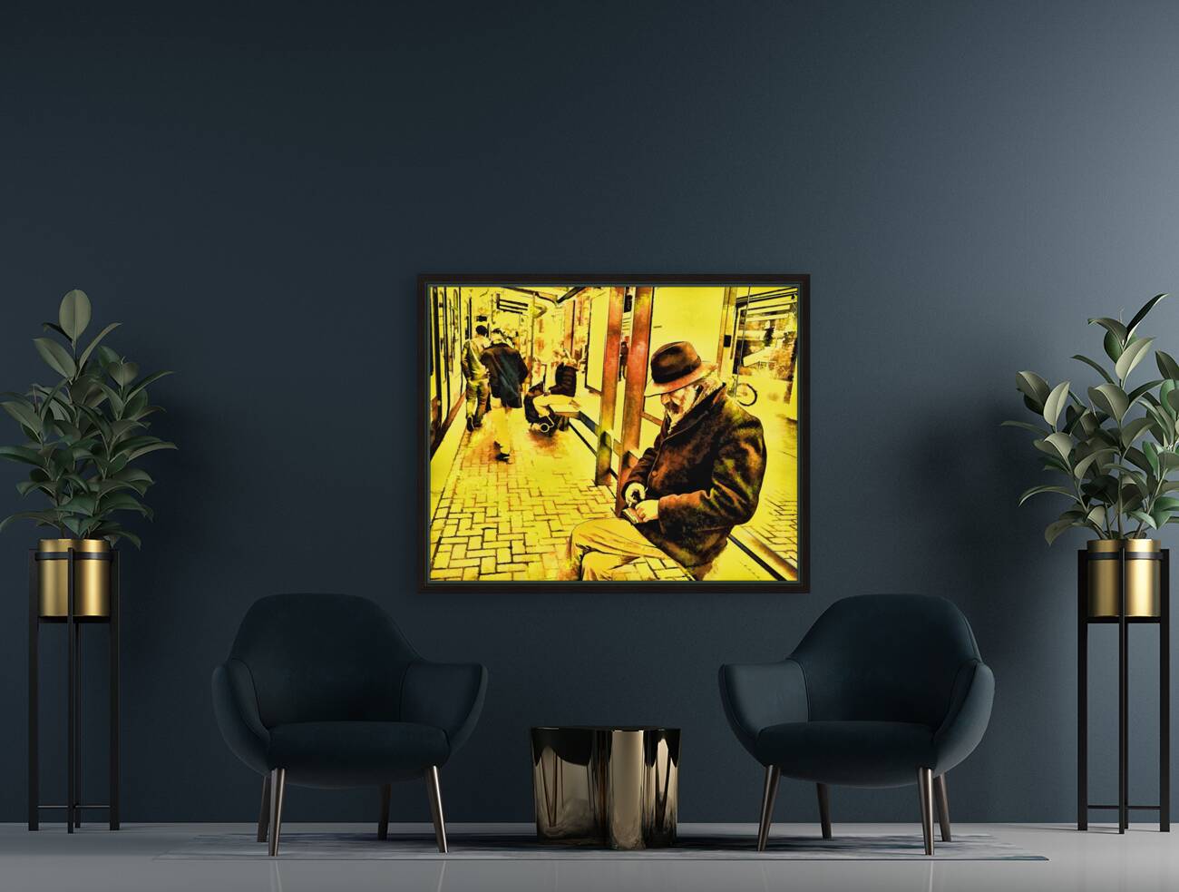 ArtXcl 076 vintage train station man waiting Reproduction