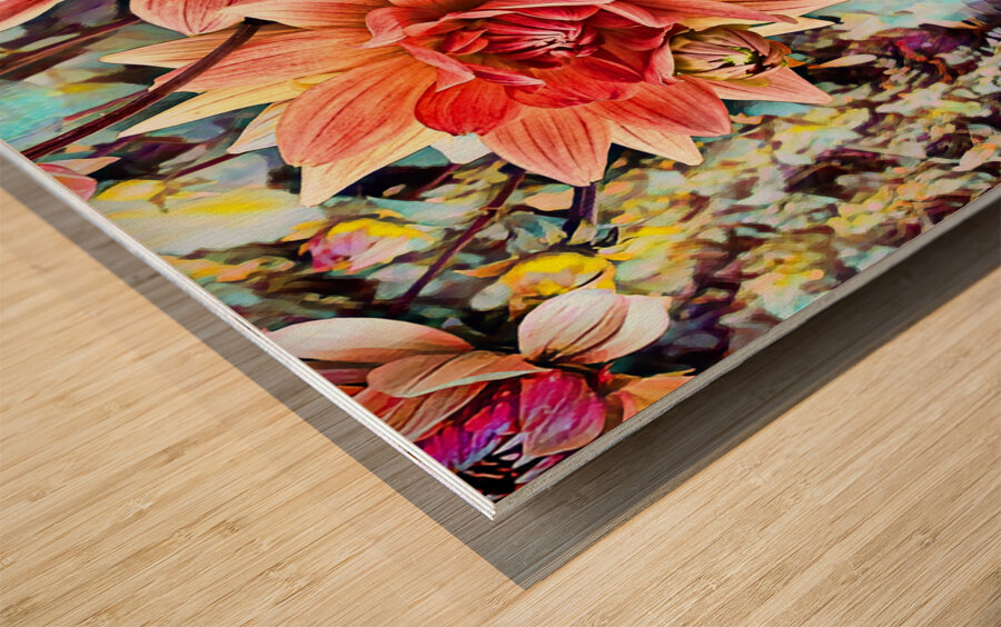 ArtXcl 146 Dahlias Flowers oil paint-paint-style Wood print
