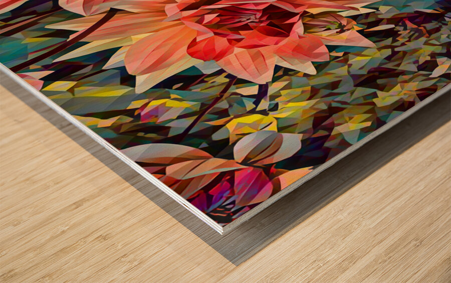 ArtXcl 148 Dahlias Flowers polyart-paint-style Wood print