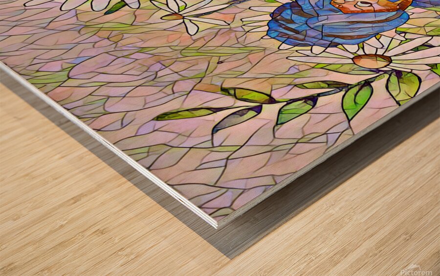 ArtXcl 072 bear cup reading flowers mosaic drawing Wood print