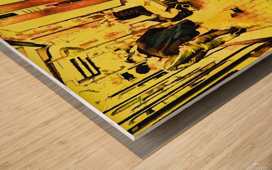 ArtXcl 076 vintage train station man waiting Wood print