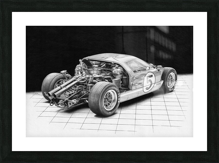 Automotive Print: 1966 Le Mans Ford GT40 Photo Like Drawing Picture Frame print