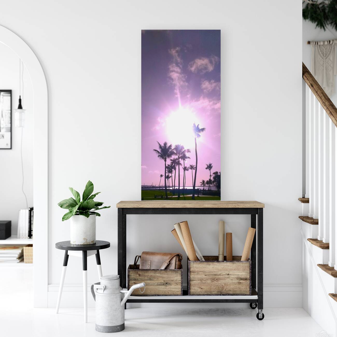 Palms and sun pink Reproduction