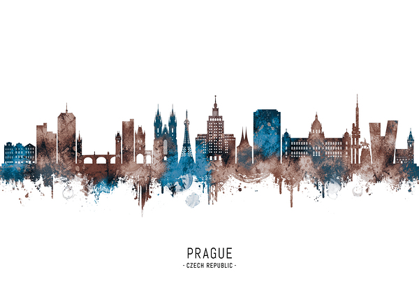 Prague Czech Republic Skyline Sepia Digital Download