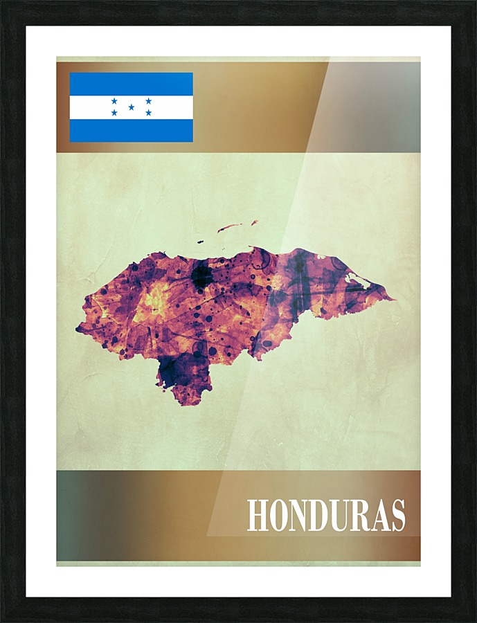 Honduras Map with Flag Picture Frame print